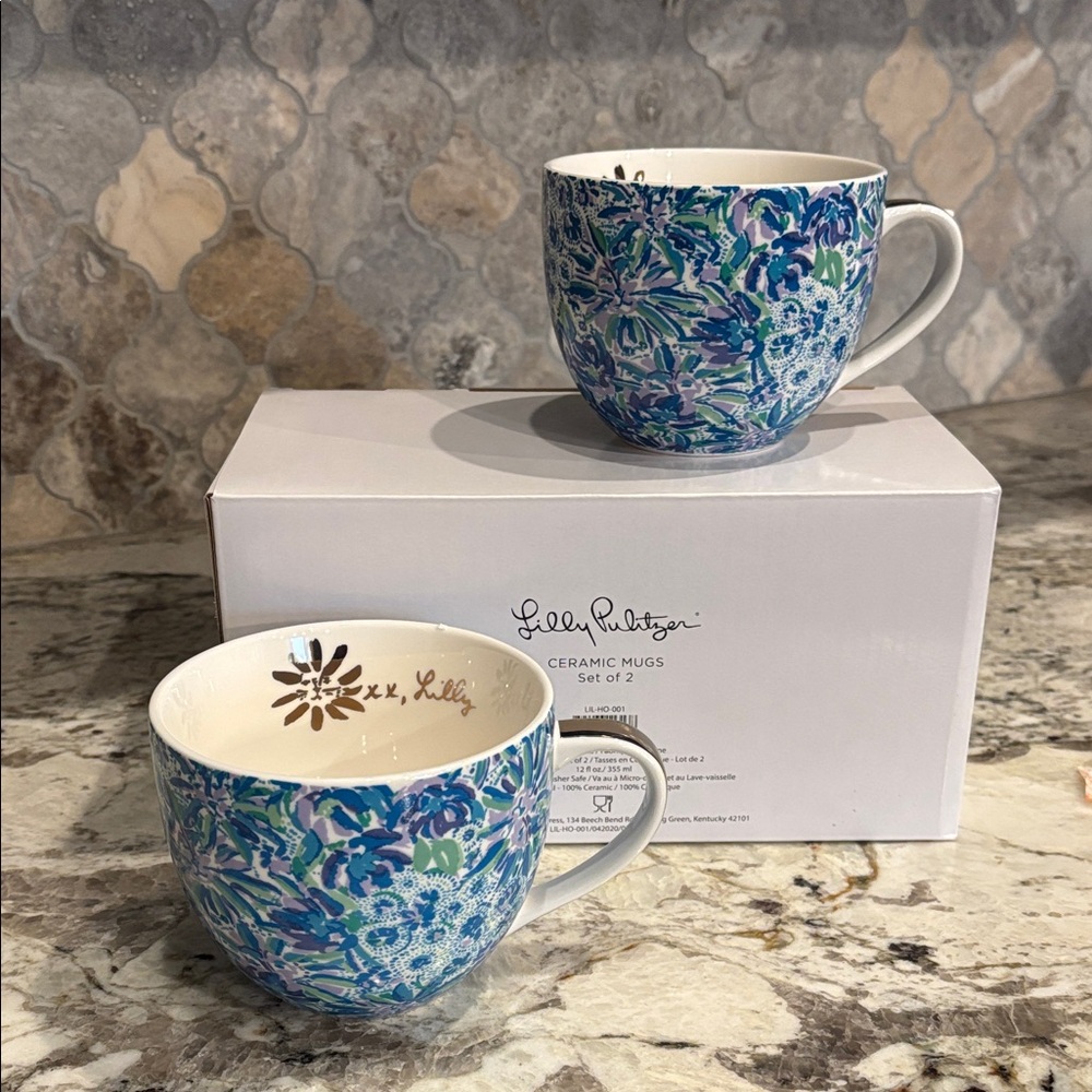 Lilly Pulitzer Blue and Green Floral Mugs